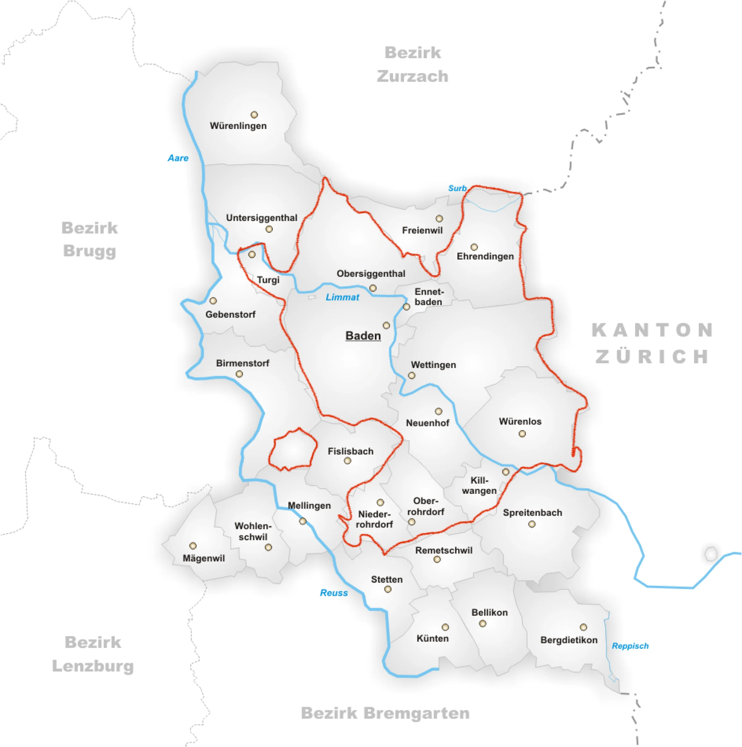 Von Mitgliedern G&I vertretene Gemeinden